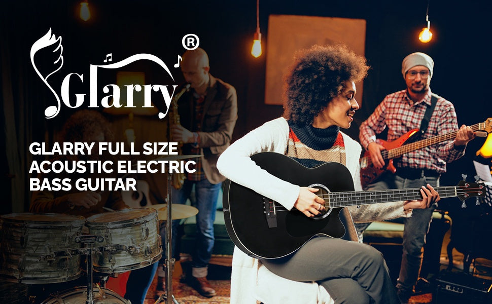 Glarry 4-String Full Size Acoustic-Electric Bass Guitar Kit, Folk Bass Guitar, Cutaway Style, for Beginner Student, ALL-IN-ONE Kit, Complete Accessories with Strap Gig Bag Picks Cable Wrench Tool, Gift for Music Lover