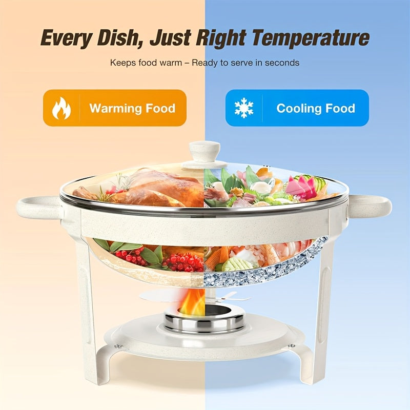 Chafing Dish 1/2/4pcs, [Game Changer Maifanite Coated] Chafing Dish [95% Pre-assembled] Buffet Offers Natural Elegance. 5-Quart (approx. 1.51gal) Food Warmer Suitable for Weddings, Birthdays, Church Events, Etc., Only for Cooking