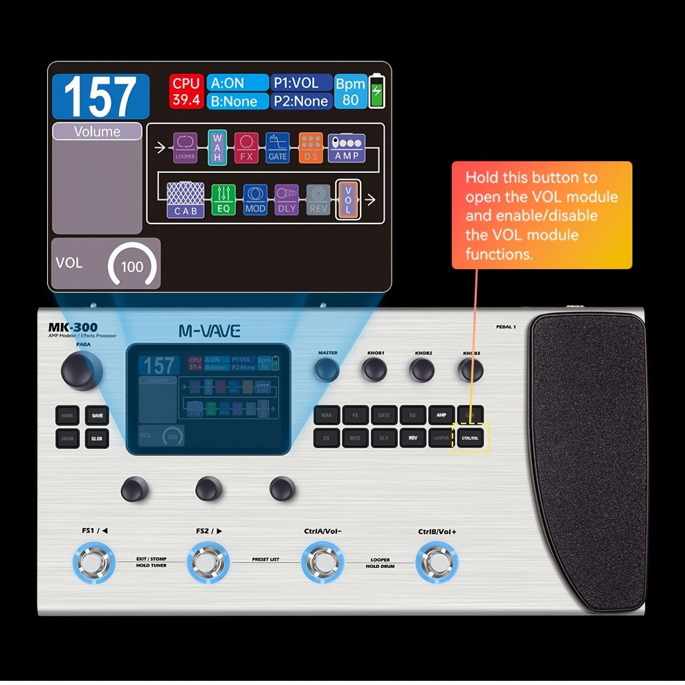 M-VAVE MK-300 Electric Guitar Comprehensive Effect Device, Accompaniment Loop, Analog Speaker And Sound Card Equipment, Bass Phrase Loop Drum Machine