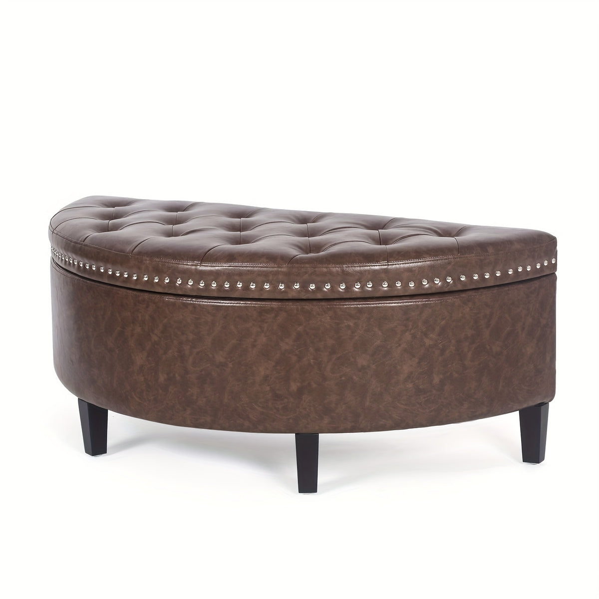 43.5" Velvet Storage Bench with Button Tufting Rivet Details Half Moon Ottoman for Living Room, Bedroom, Or Entryway Sturdy Hardwood Frame, Hidden Storage, Elegant Design, Living Room Seating Elegant Velvet Bench Velvet Upholstery, Bench for Bedroom