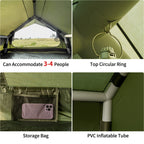 65 Sq.ft Inflatable Camping Tent For 3-4 Person, Self-Supporting Air Tent With Easy Setup, Windproof Cabin Tent With Mesh Windows, Portable Inflatable Tent For Outdoor Camping, Hiking, Backpacking & Travel