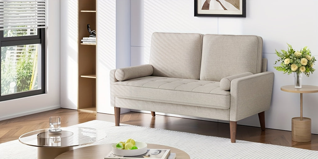 Vesgantti 48" Mid-Century Modern Loveseat Sofa - Ideal for Compact Areas, Suitable for Living Room Or Bedroom | Detachable Cover, Spring Cushions, Sturdy Wooden Frame | to Assemble