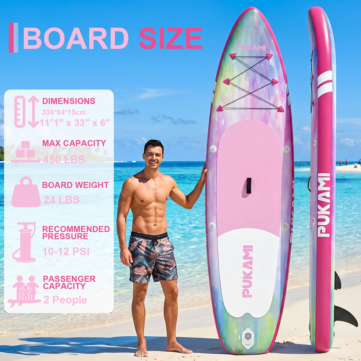 450Lbs Inflatable Stand Up Paddle Board, 11' X 33" Extra Wide SUP for Adults with Premium Additions Kit & Backpack, Seat, Non-Slip Stable Deck, Blow Up Kayak for Yoga, Fishing & Surf