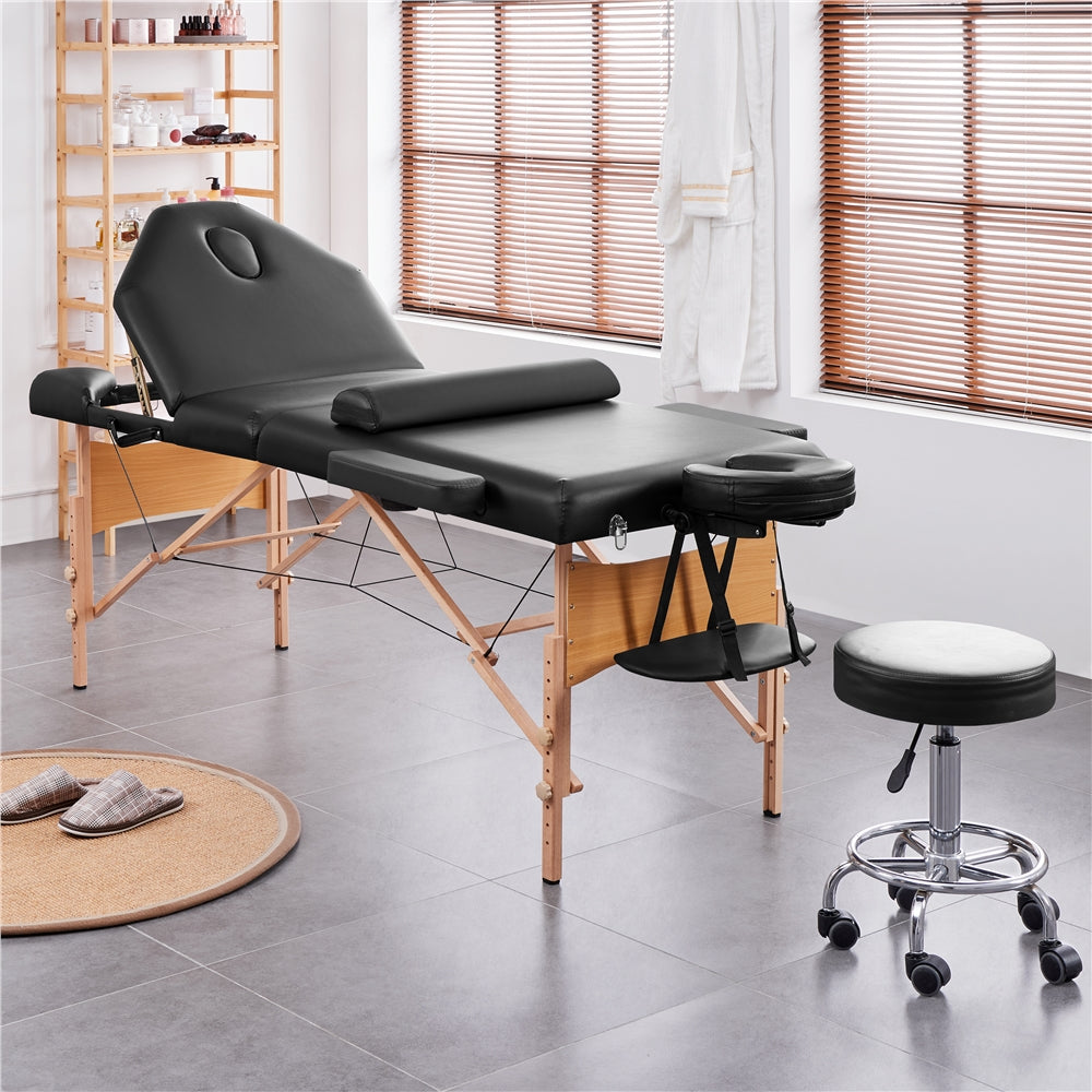 Costoffs Adjustable Massage Table Professional Portable Massage Bed Multi-function Spa Table with Carrying Bag and Bolster, Black