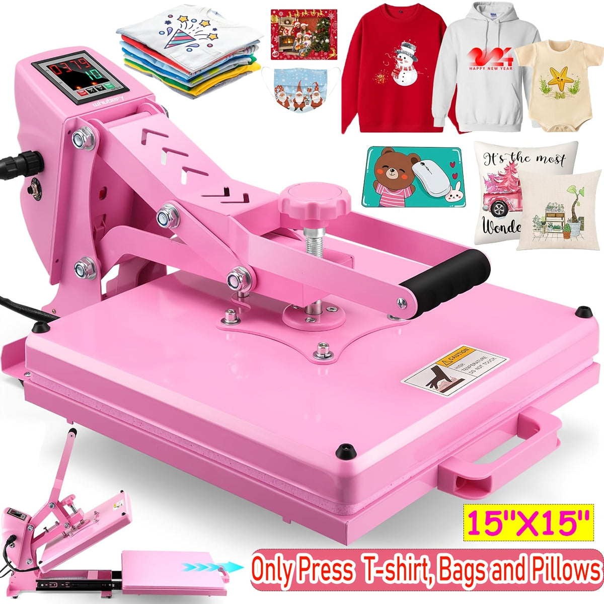 HOMDOX 15"x15" - 11pcs(8 In 1) / 8pcs(5 In 1) Heat Press Set With 30OZ Tumbler Press, Slide Out 360° Swing Away For T-Shirt/Cloth Bags/Tumbler/Mug/Hat/Plate - 15"x15" Slide Out T-shirt Heat Press Machine Can Only Press T-Shirt/Pillows/Cloth Bags