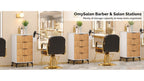 Salon Station, Barber Station for Hair Stylist, Storage Cabinet with Glass Top & Drawers & Heat Resistant Dryer Holders, Modern Retro Style for Beauty Salon, White/ Black