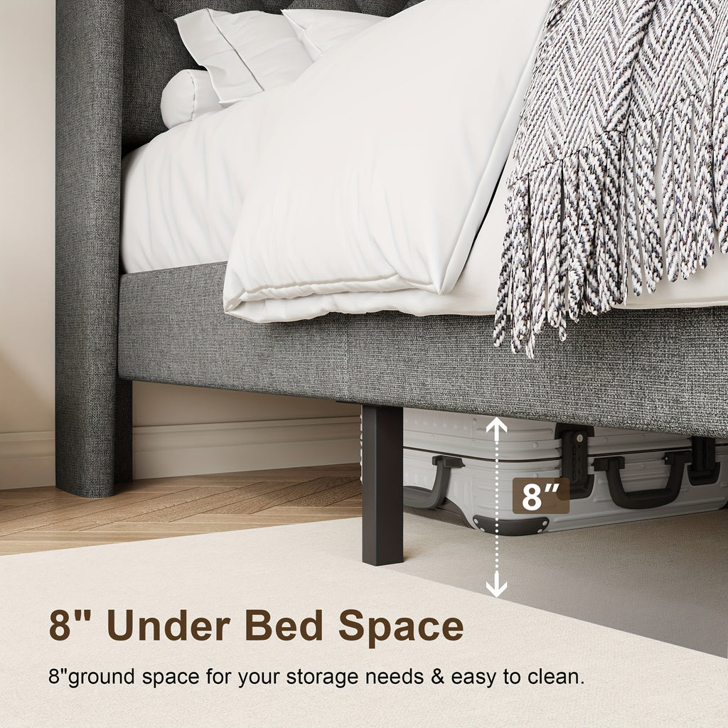 Valnase Modern Style Platform Bed Frame with 24"H Button Tufted Headboard, Solid Wood Slats Support, Artistic Legs Design - Dark Grey/Light Grey/Black Linen & White Velvet Options, Bed Frame for Home Bedroom