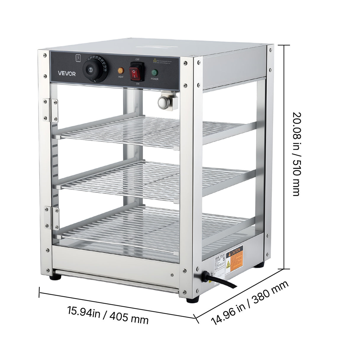 VEVOR 3-Tier/5-Tier Commercial Food Warmer Display, 14inch/15 inch 800W Food Display Warmer with LED Light, Adjustable Shelf and Stainless Steel Frame, 86℉~185℉ Air Heating, 34L for Hamburger, Pizza, Bread, Fried Chicken