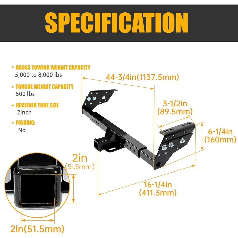 2" Class III Adjustable Trailer Hitch Receiver for Towing - Compatible with Select for Chevrolet, for Chrysler, for Dodge, Ford, G M C, Isuzu, for Jeep, Mazda, for Nissan, Plymouth, Black