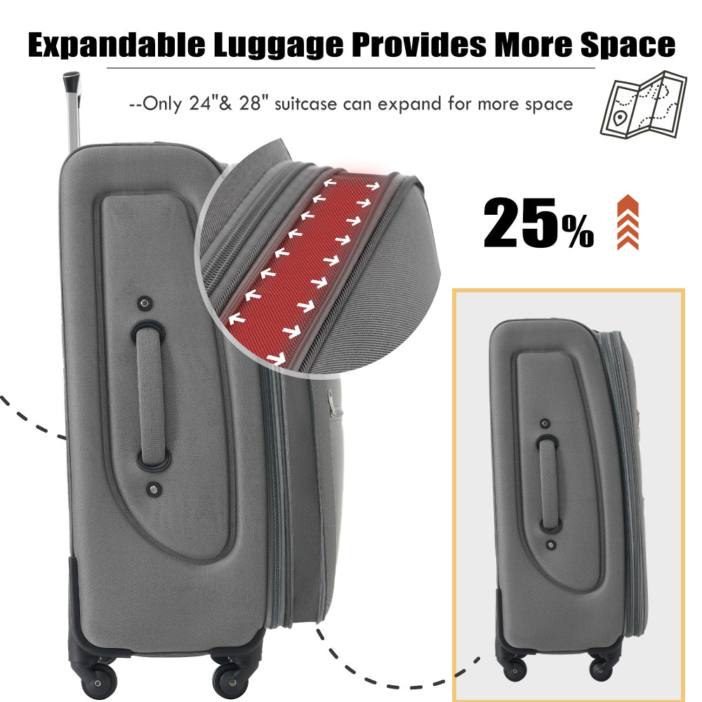 Suitcase Set Softside 3pcs Expandable Luggage with TSA Lock Spinner Wheels Lightweight Upright Luggage with Travel Bag, 22/ 26/ 30 IN