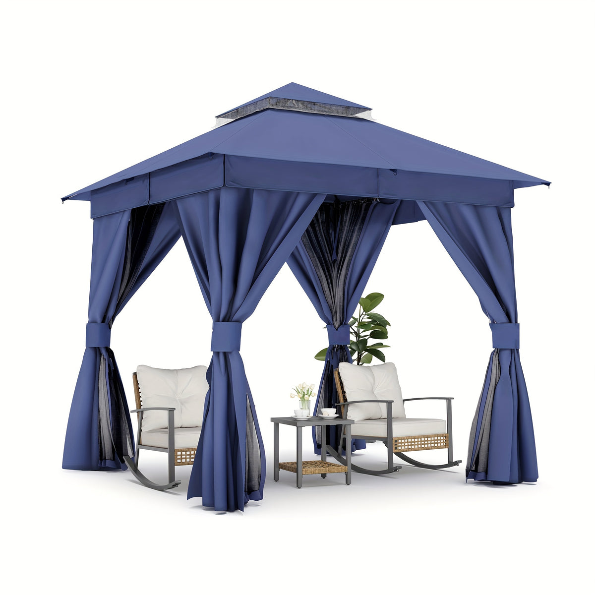 LAUSAINT HOME 8'x8' Heavy-Duty Outdoor Gazebo with Expansion Bolts, Double Roof & Mosquito Netting - Galvanized, UV-Resistant Canopy Tent, Privacy Screens & Curtains Compatible for Backyard, Garden, Parties (2024 Model, Sun Loungers For The Garden, Backya