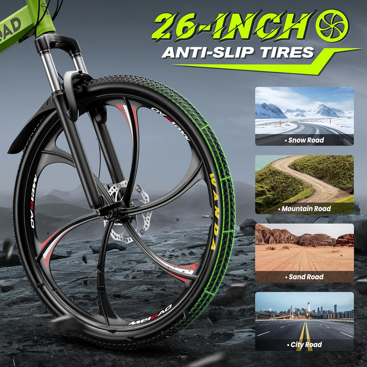 26 Inch Folding Mountain Bike, 21 Speed Full Suspension High-Carbon Steel MTB Foldable Bicycle, Dual Disc Brake Non-Slip Folding Bikes for Adults