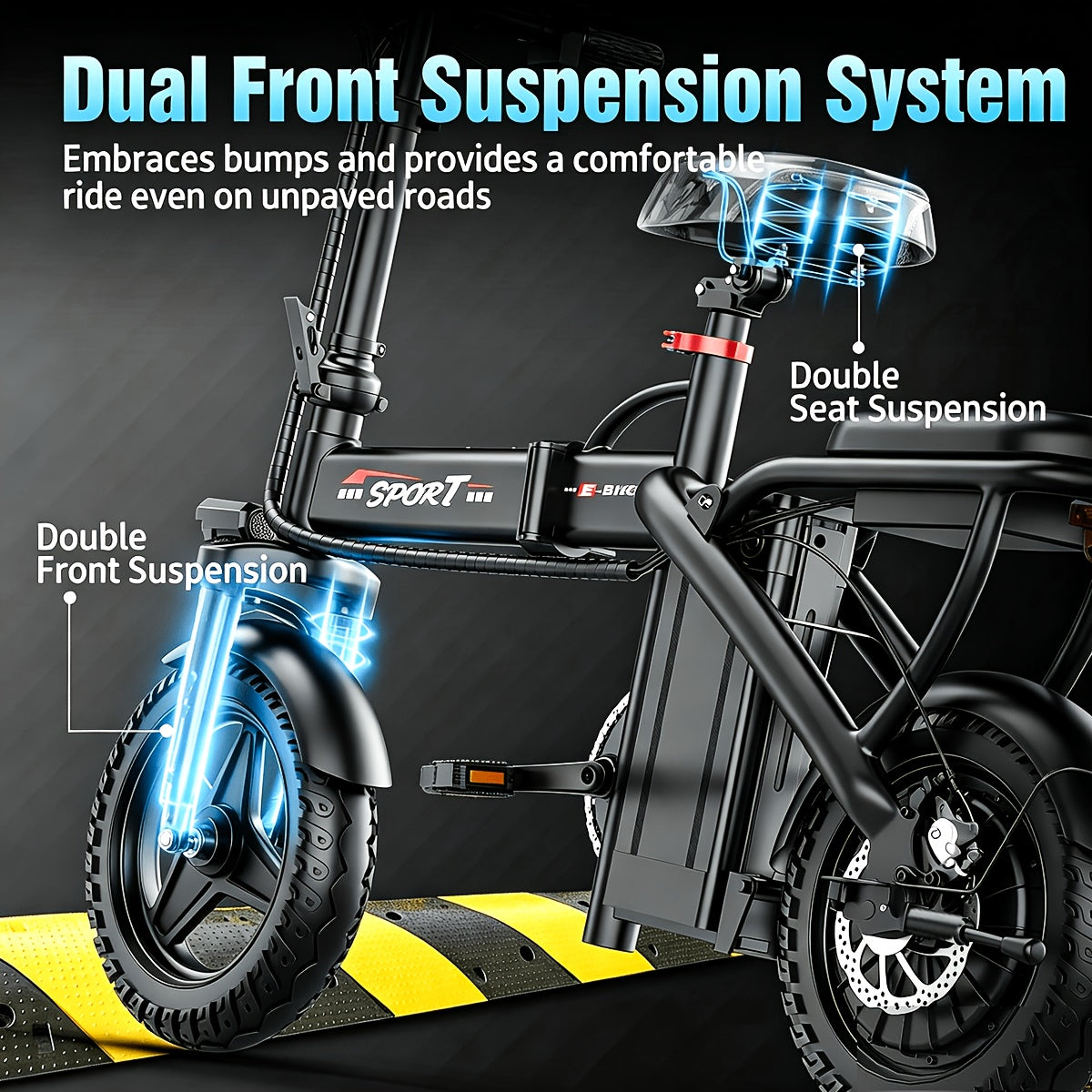 14-Inch Lightweight Folding Electric Bike, 500W Motor, 19.9 MPH Max Speed, 48V 6Ah Removable Battery, Portable Compact E-Bike for Adults, Urban Commuting