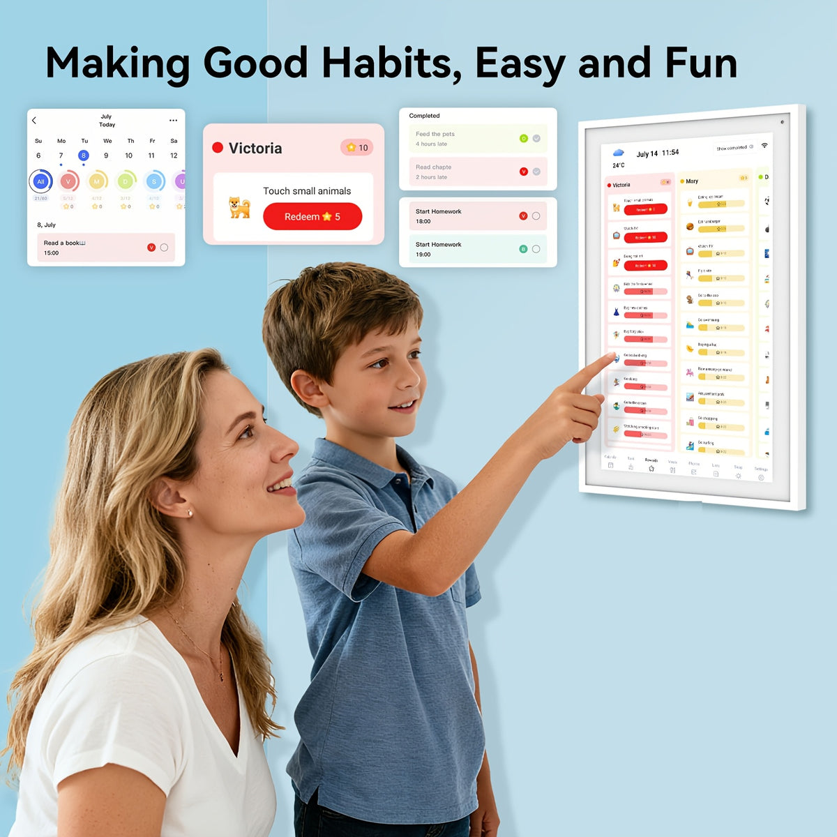 [Intelligent 1080P] TABWEE P15 Digital Calendar, 15.6 Inch Electronic Wall Calendar, Intelligent 1920 X 1080 FHD Touch Screen for Organising The Family Planner 2025, Digital Picture Frame(Includes Screws, A Dimension Inspection Card, And A Back Brace)