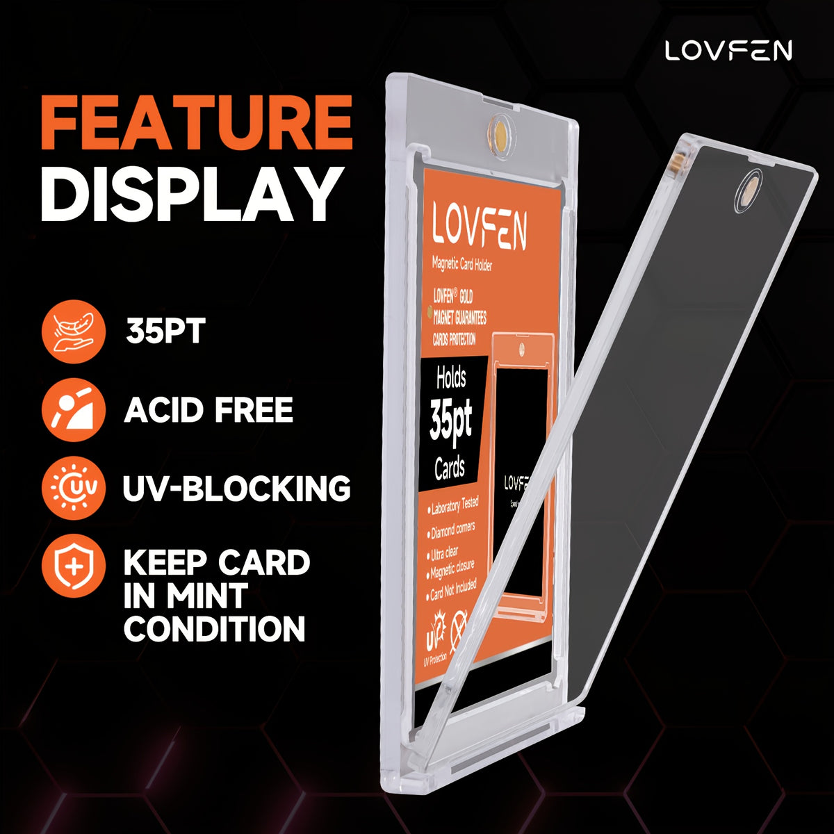 LOVFEN 400ct Magnetic Card Holder for Trading Cards, 35pt One Touch Card Holder, Card Protectors Hard Plastic, Magnetic Card Case for Sports Card, Baseball Card Holders, Display Case for Standard Cards