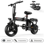 500W Adult Folding Electric Bicycle - 20 MPH, 25-Mile Range, 48V 15Ah High-Capacity Removable Battery, 14-Inch All-Terrain Tires, Dual-Seat Design, Three Riding Modes (Electric, Pedal-Assist, And Pedal), Multi-Functional LCD Display.