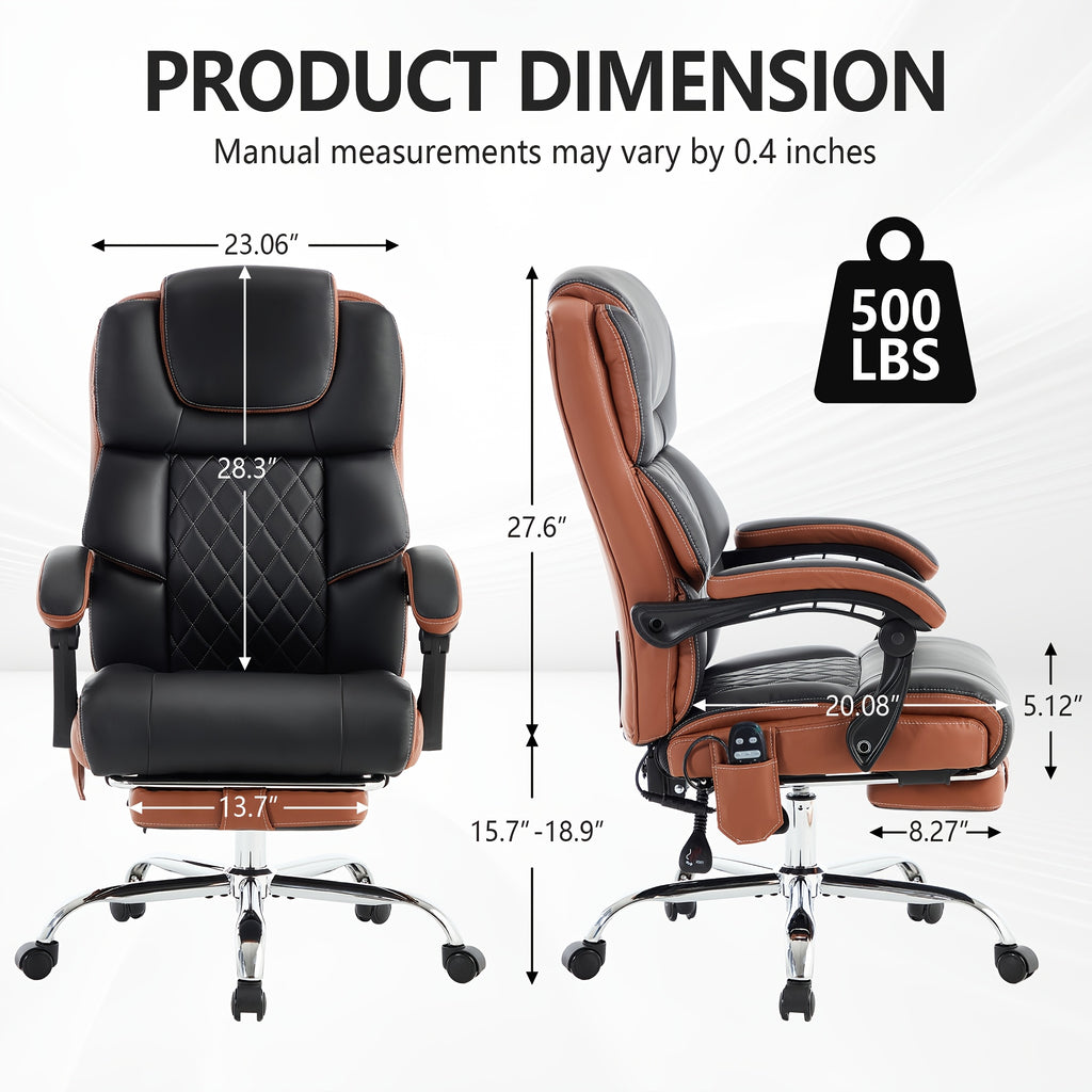 Capacity, Massage Office Chair With Footrest, Vibration And Heating Function Leather Recliner, Heavy-Duty Executive Tall Computer Chair For Large Individuals, Height-Adjustable Ergonomic Chair