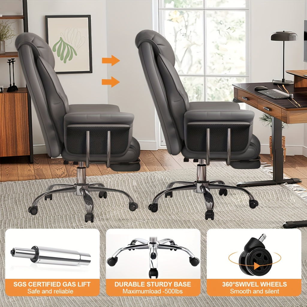 Ergonomic Office Chair Designed for Computers, Featuring a High Back, Leather Upholstery, Padded Flip-Up Armrests, And an Upgraded Swivel Base for Home Use