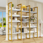 Industrial Bookcase, 71-Inch 5-Tier Triple-Wide Geometric Display Shelf for Home or Office