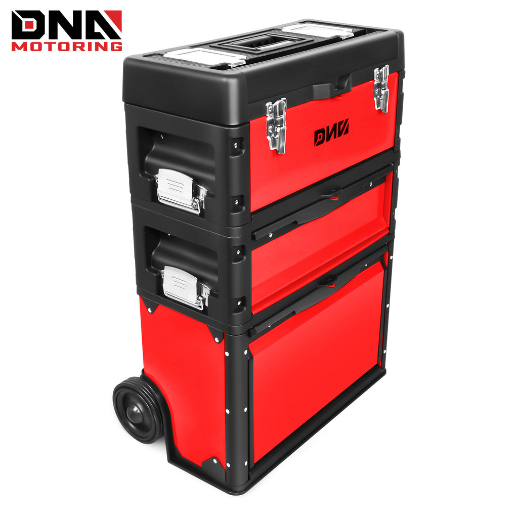 3-Tier Stackable Separate Hand Case Tool Boxes Trolley, 3-in-1 Storage Compartments, 19.5" x 12" x 28.5"
