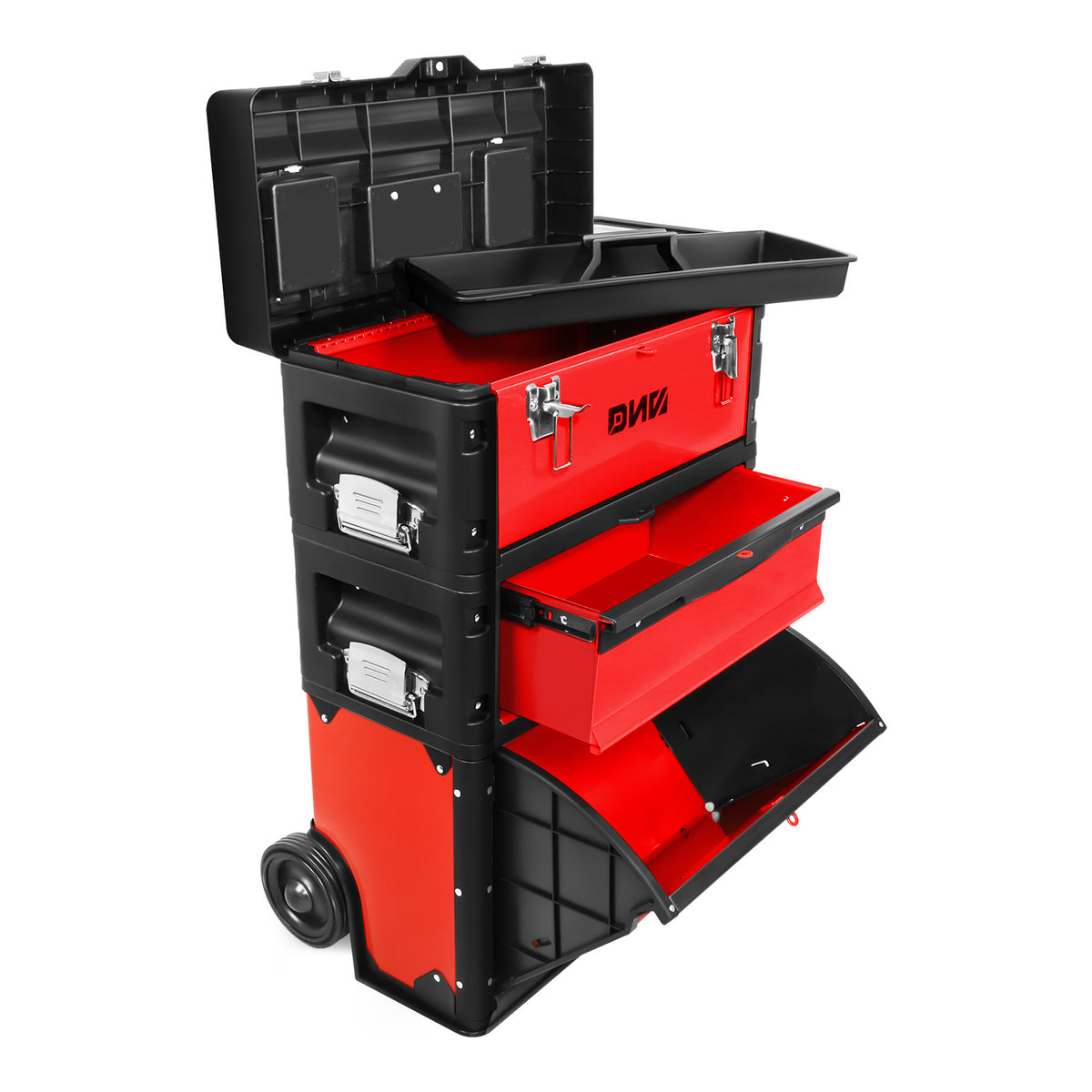 3-Tier Stackable Separate Hand Case Tool Boxes Trolley, 3-in-1 Storage Compartments, 19.5" x 12" x 28.5"