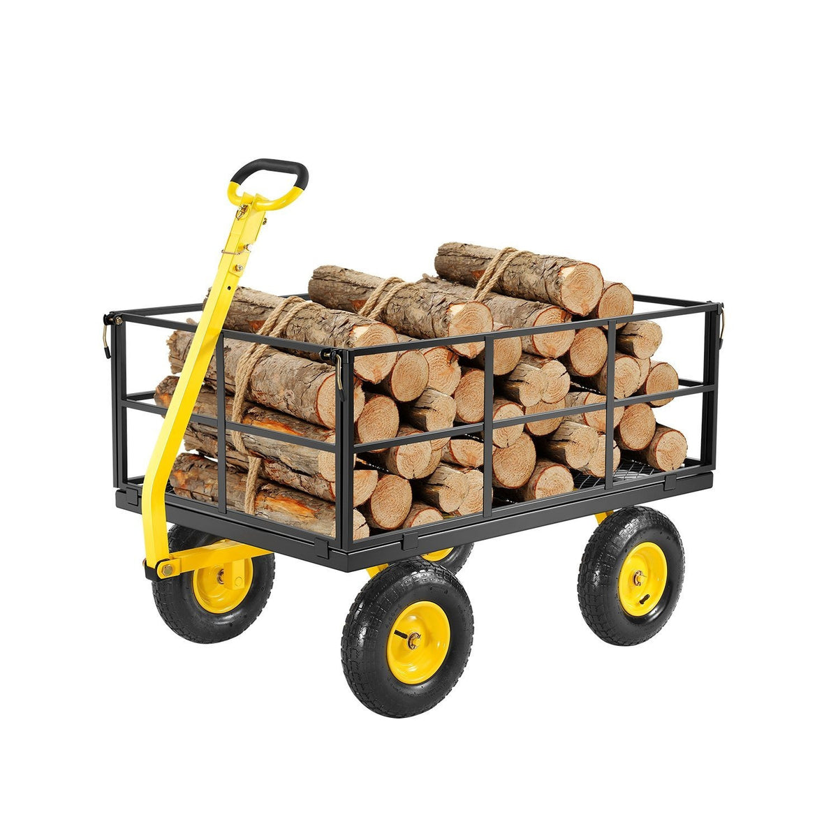 Vevor 500/1200/1400 Lbs Steel Garden Cart, Heavy Duty Pullable Cart with Wheels for Garden, Metal Yard Utility Wagon with 10" All Terrain Tires, Removable Mesh Sides and 180° Rotating Handle
