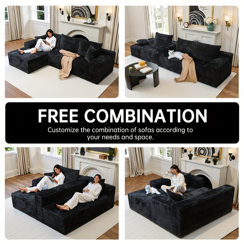 103-inch L-shaped Sofa, a Multifunctional Transforming Compression Sofa Bed with Chaise Lounge, Comes with 2 Throw Pillows, Built-in High-density Supportive Sponge, a No-assembly-required Sofa Chair Suitable for Bedrooms and Living Rooms