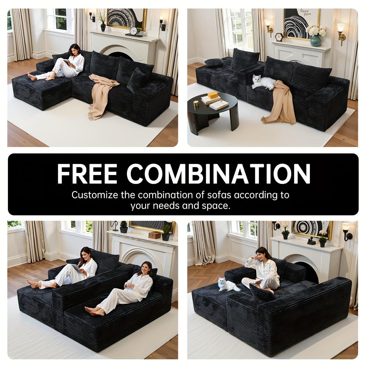 103-inch L-shaped Sofa, a Multifunctional Transforming Compression Sofa Bed with Chaise Lounge, Comes with 2 Throw Pillows, Built-in High-density Supportive Sponge, a No-assembly-required Sofa Chair Suitable for Bedrooms and Living Rooms