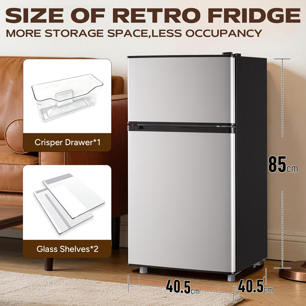 Retro Mini Fridge With Freezer 3.8 Cu. Ft, Small Refrigerator With 7 Level Adjustable Thermostat, Compact Classic Dual Door Fridge Removable Glass Shelves For Apartments, Dorm, Office