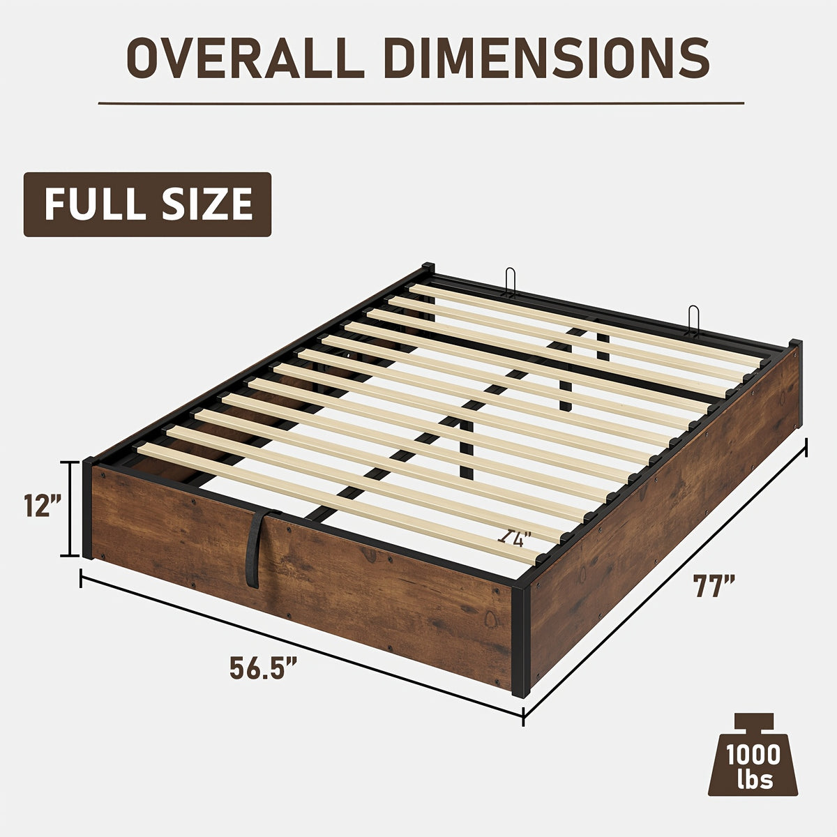 Lift Up Storage Bed with Storage Underneath, Wooden Platform Bed Frame, Solid Wood Slats Support, No Fixed Headboard, No Box Spring Needed