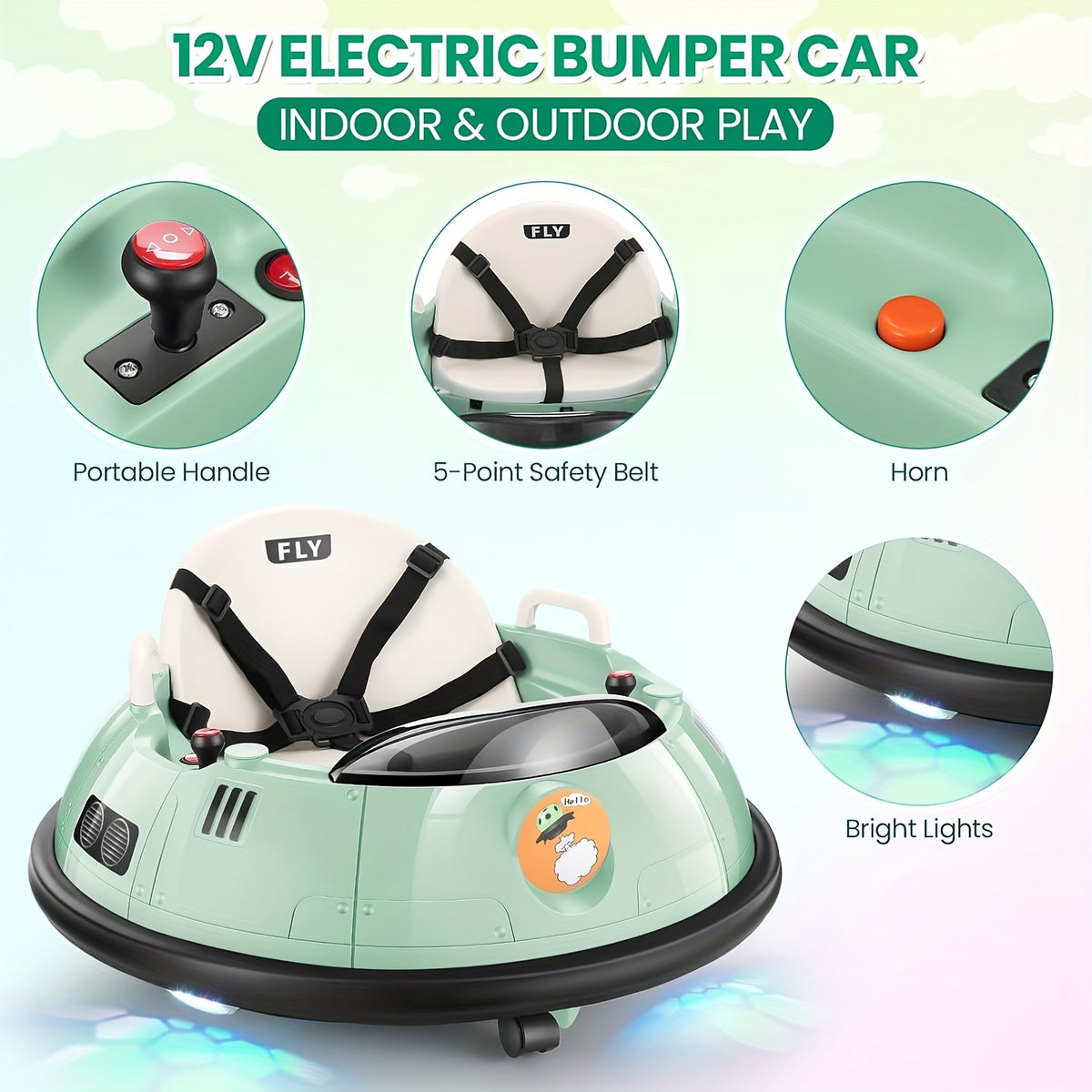 12V Remote-controlled Bumper Car, Electric Bumper Car, 66lb Load-bearing Toy Car, Dual Driving Mode, Flashing LED Lights, 360-degree Rotation, Seat Belts, Birthday And Festival Gifts For Boys And Girls, 4 Colors