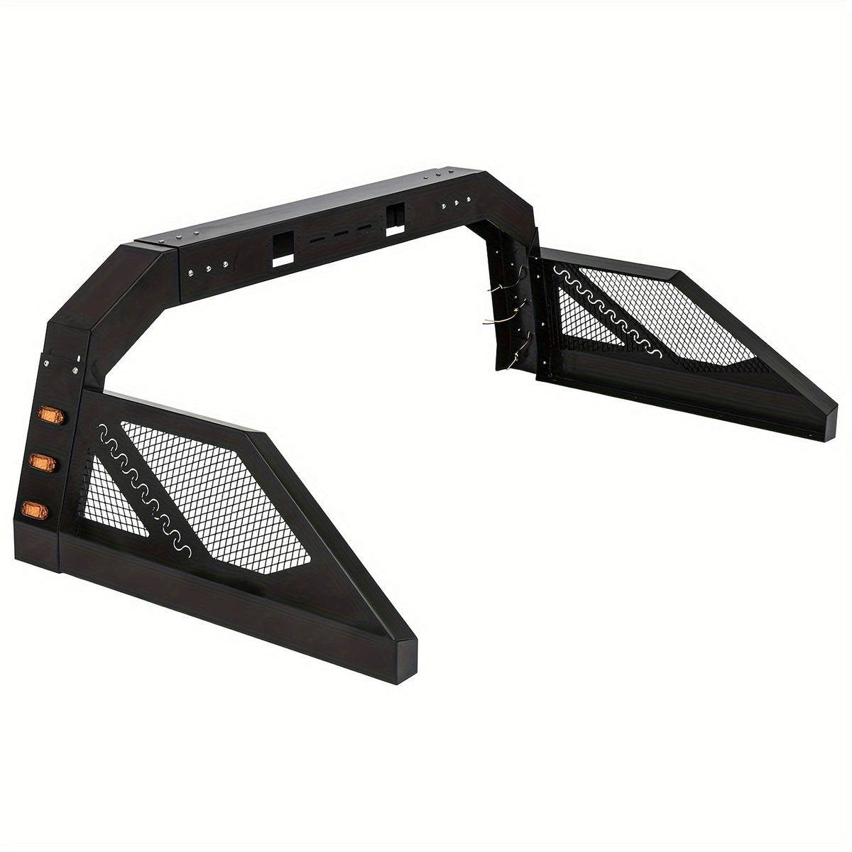 Truck Roll Bar Chase Rack Universal Compatible With Pickup, 6 Amber Auxiliary Side Marker Lamps, Adjustable Sport Roll Bar No Drilling Fine Textured Black