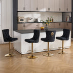 DMKAI Golden Lion Head Velvet Bar Stools Set Of 2, Luxury Diamond Tufted High Back, Adjustable Height 360° Swivel with Golden Base for Kitchen Island Home Bar