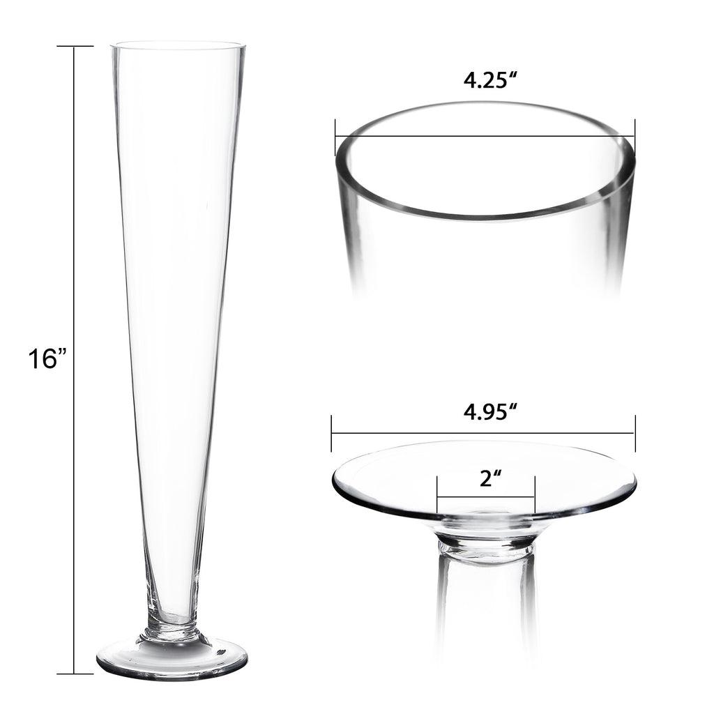 Trumpet Vases, 6pcs, Clear Pilsner Floral Planter Centerpiece, Wedding Event Home Decor