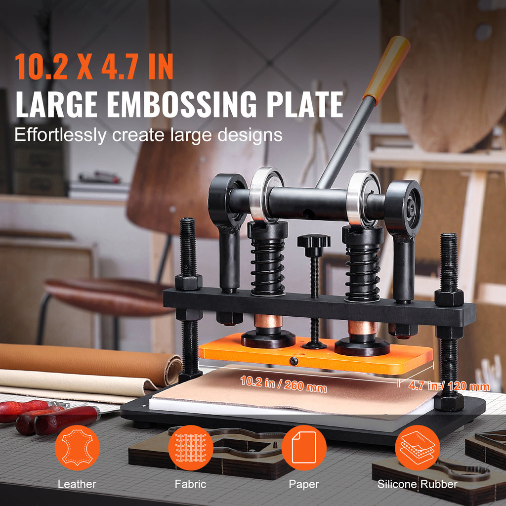 VEVOR Leather Cutting Machine, 10.2 x 4.7/10.2 x 5.9/14.2 x 10.2 in Embossing Plate Manual Die Cutter, 0.47 in Pressure Stroke Leather Embossing Machine, Dual Guide Shafts Die Cut Machine for Various of Materials