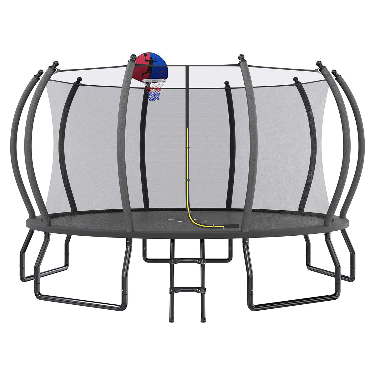 Indoor Outdoor Trampoline for Teenagers, 8ft/10ft/12ft/14ft/15ft/16ft with Safety Enclosure Net, Pop-up Quick Connector Frame, Basketball Hoop Optional, Includes Ladder, Blue/Black Backyard Jumping Trampoline