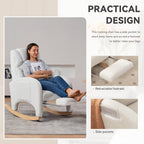 Rocking Chair Nursery, Modern Glider Chair with Adjustable Footrest And Solid Wood Legs, High Backrest Nursery Chair with Side Pocket, Rocker Armchair for Living Room Bedroom