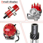 HEI Distributor Small Cap For Chevy 327 And 350 with Red Coil And 8.5Mm Wires Positioned Beneath The Exhaust