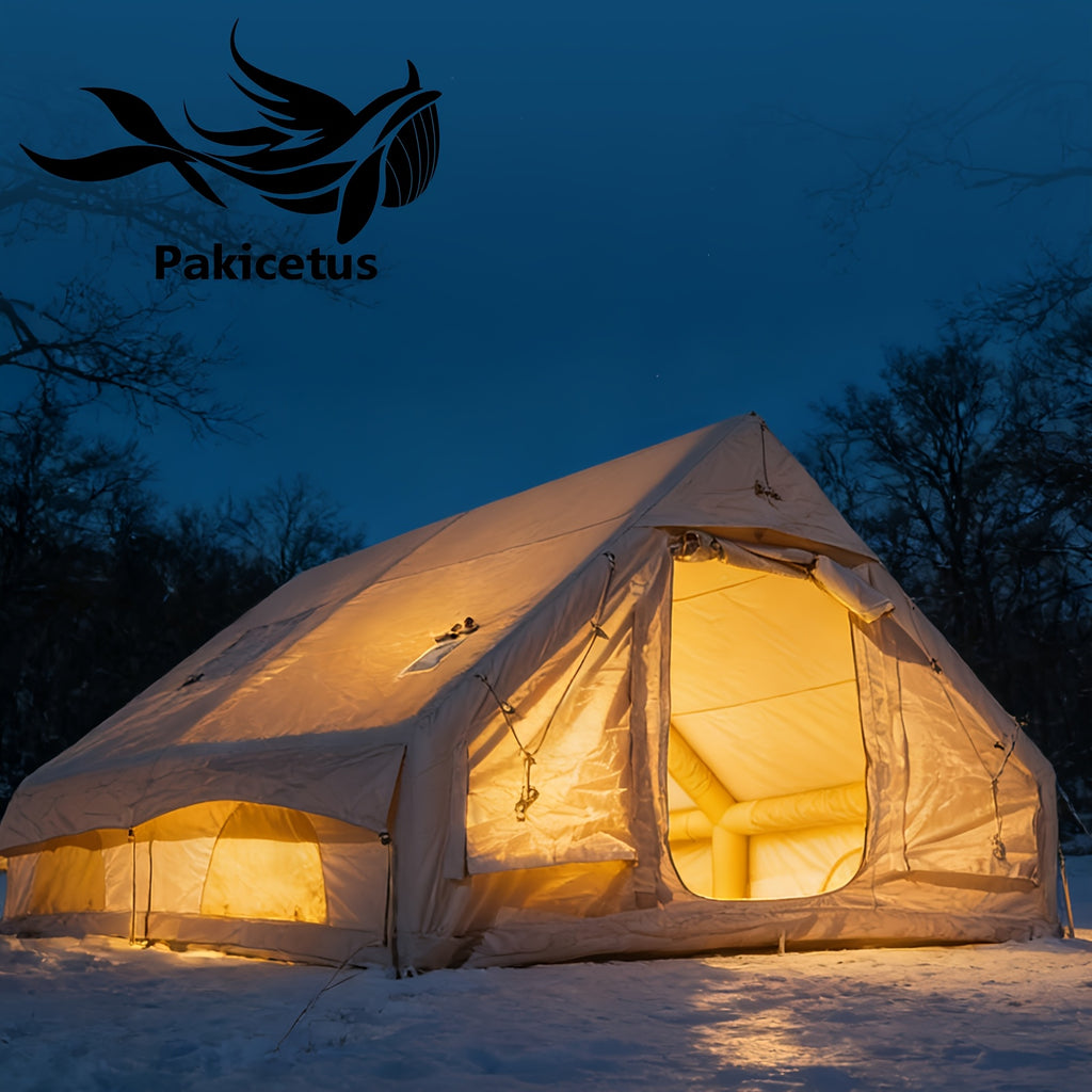 Pakicetus 2-4-6-8 Person Summer Camping Inflatable Tent, Quick Air Circulation with Breathable Mesh Design, Weather-Resistant Oxford Cloth Material Four-Season Camping Cabin, Spacious Full Mesh Windows and Door, Easy Setup with Manual Pump