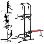 Power Tower With Bench Height Adjustable Pull Up Bar Stand Dip Station With Folding Weight Bench And 4 Ropes, 400lbs, For Home And Gym