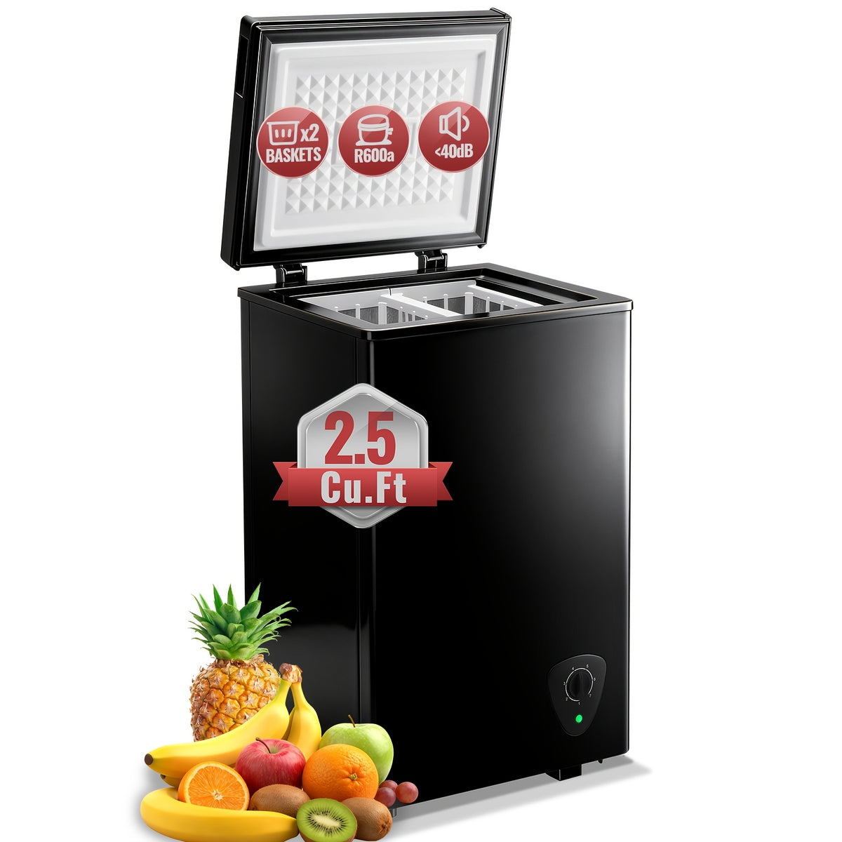 [Small Deep Freezer] 2.5 Cu.Ft Chest Freezer With 2 Removable Baskets, Small Deep Freezer Adjustable 7 Thermostat, Quiet Mini Freezer Free-Standing Top Door, Energy Saving For Apartmen, Garage, Basement, Dorm, Home