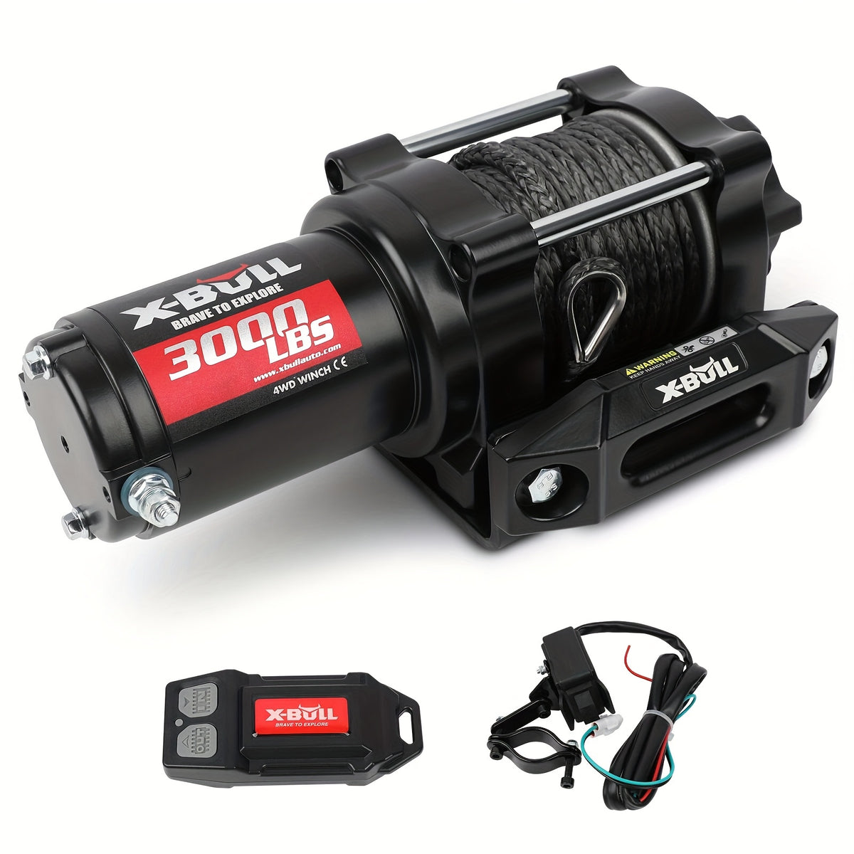 X-BULL New 12V DC 3000/5000/6000/13500Lb Electric Winch for Towing ATV/UTV, Boat, Off Road, Corded Control Recovery, Portable Synthetic Rope Electric Winch with Hawse Fairlead