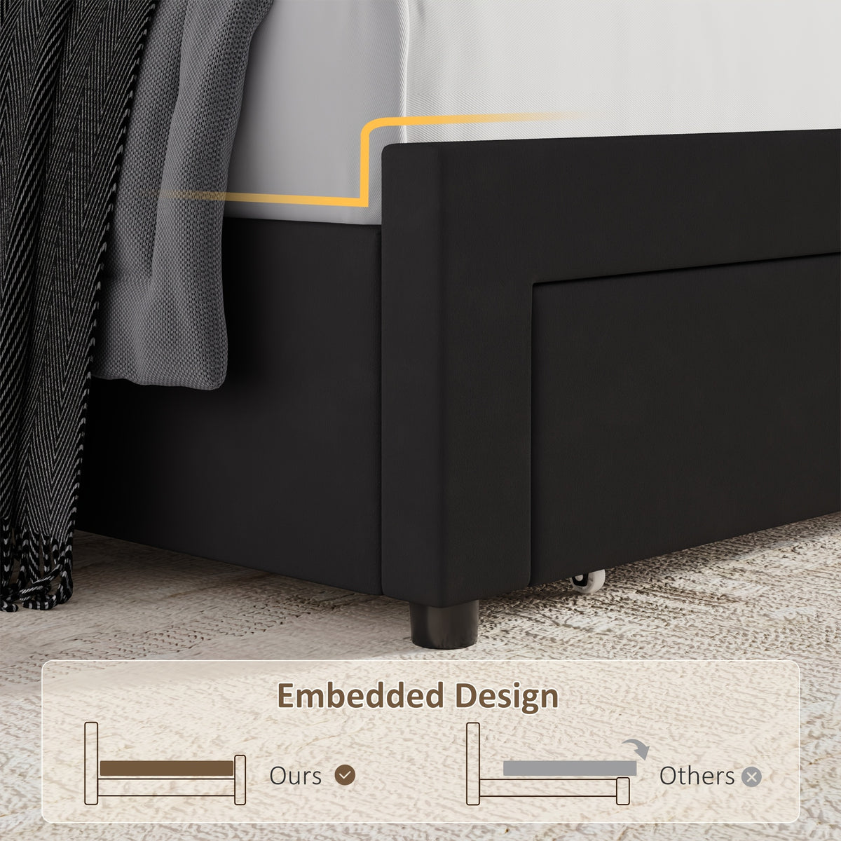 FULTRU Full/Queen/King Upholstered LED Bed Frame with 2 Storage Drawers, Velvet Platform Bed with Wingback Headboard, Solid Wooden Slats Support, No Box Spring Needed, Headboard Splicing Design, Halloween Home Decoration, Christmas Gifts
