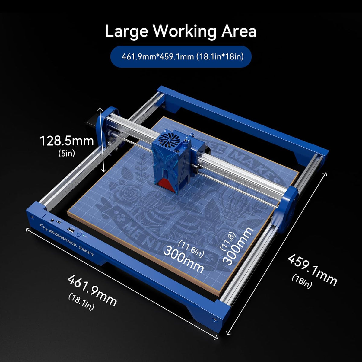 ATOMSTACK Swift Laser Engraver and Cutter Machine - 7W High Power, 300x300mm Work Area, Beginner-Friendly. AI Art Generation & Built-in Project Library, Compatible with Wood, Leather, Acrylic, Coated Metal. Perfect for Crafts, Jewelry Making