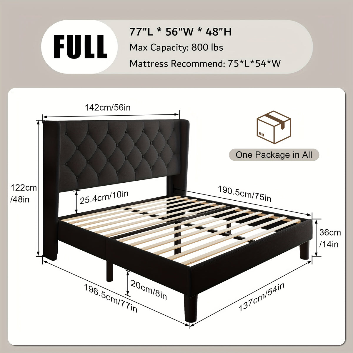 Valnase Modern Style Platform Bed Frame with 24"H Button Tufted Headboard, Solid Wood Slats Support, Artistic Legs Design - Dark Grey/Light Grey/Black Linen & White Velvet Options, Bed Frame for Home Bedroom