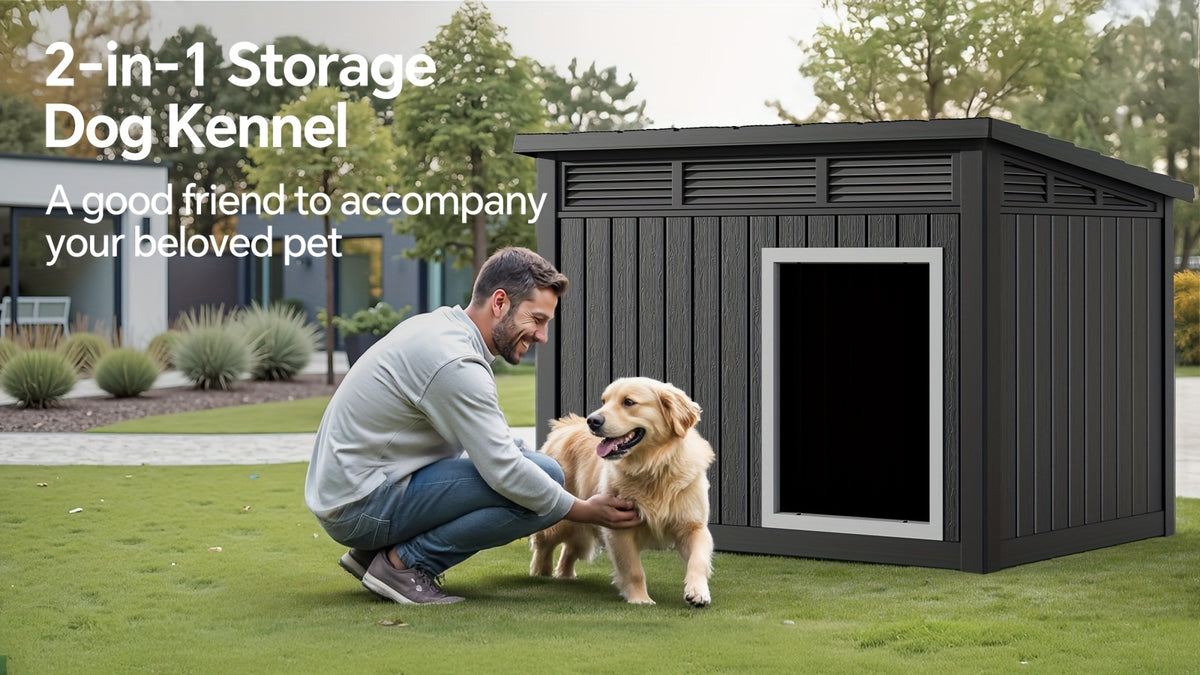 42.87"x32.95"x31.61" Slanted Top Doghouse for Large Dogs - UV-Resistant  Outdoor Pet Shelter with Ventilation Openings, Easy Assembly, Durable Plastic Construction,, Modern Pet House, Weatherproof Pet Home,Outdoor Stray Dog Kennel