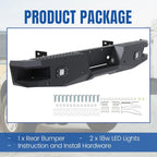 Heavy Duty Offroad Rear Bumper for 1999-2016 Ford F250 F350 Super Duty, Black Powder Coated Steel with 2 x 18W LED Lights