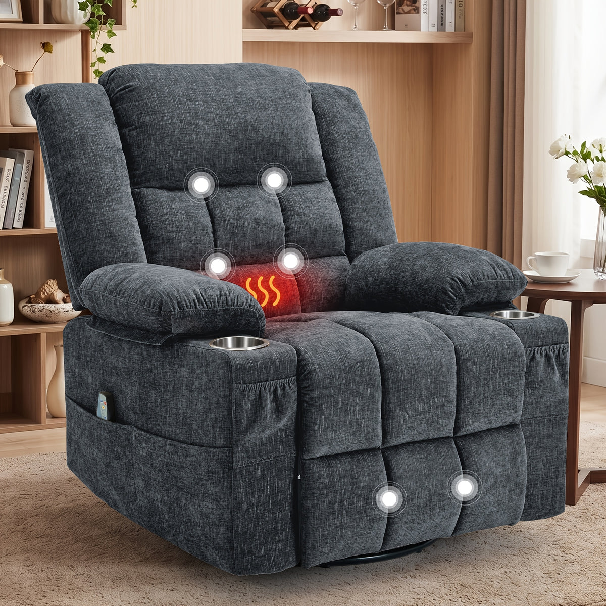 Swivel Recliner Chair for Adults with Massage and Heat — A 360° Rocking Seat for Living Rooms and Bedrooms