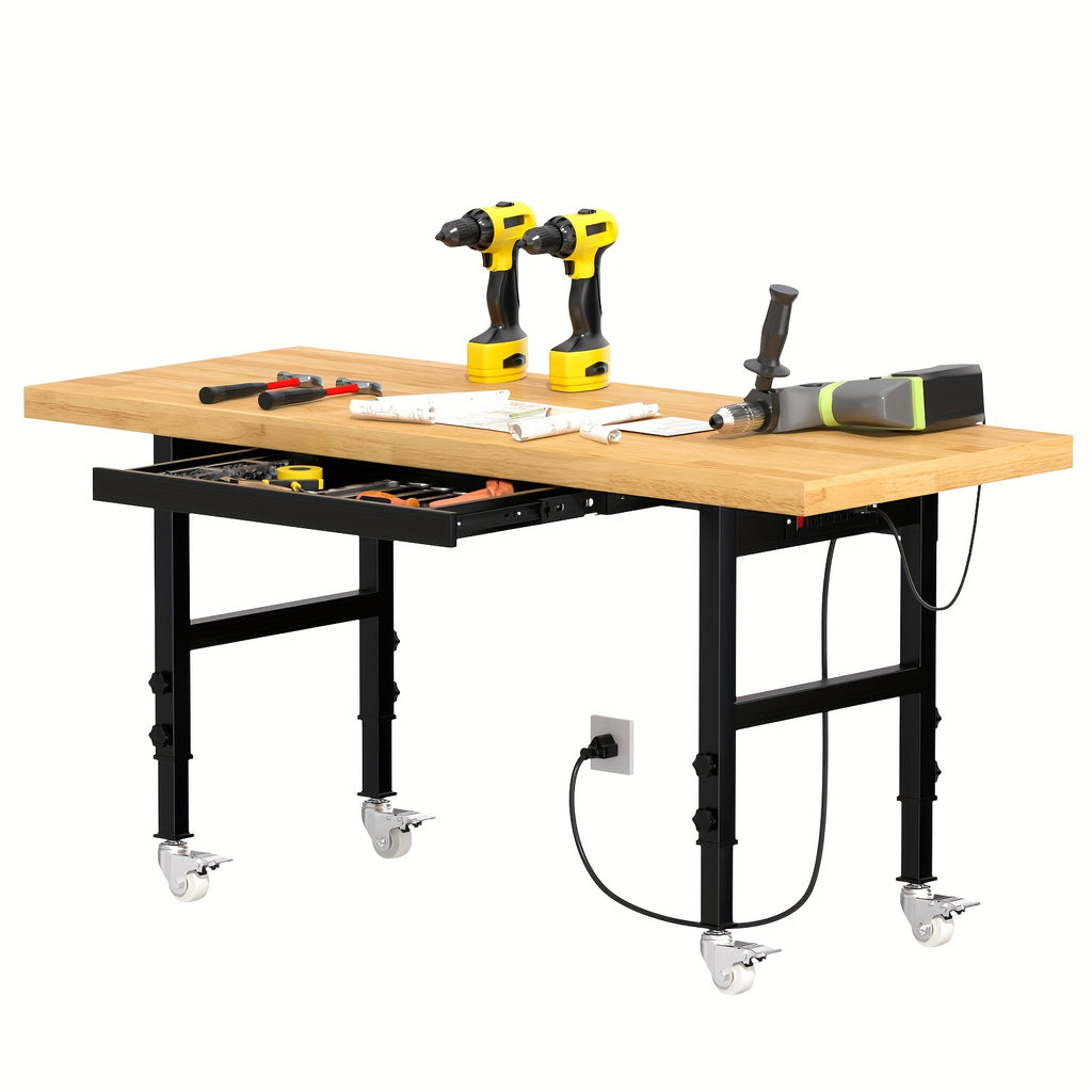 60 Solid Wood Tool Desk - with Drawers, Outlets, and Swivel Casters - Multiple Models Available