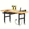 60 Solid Wood Tool Desk - with Drawers, Outlets, and Swivel Casters - Multiple Models Available
